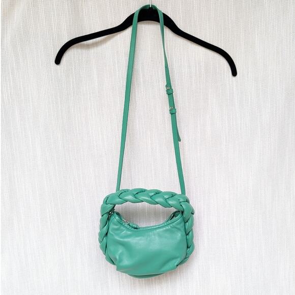 HEREU Green Espiga Mini Braided Leather Top-Handle Crossbody Bag - Picture 3 of 6